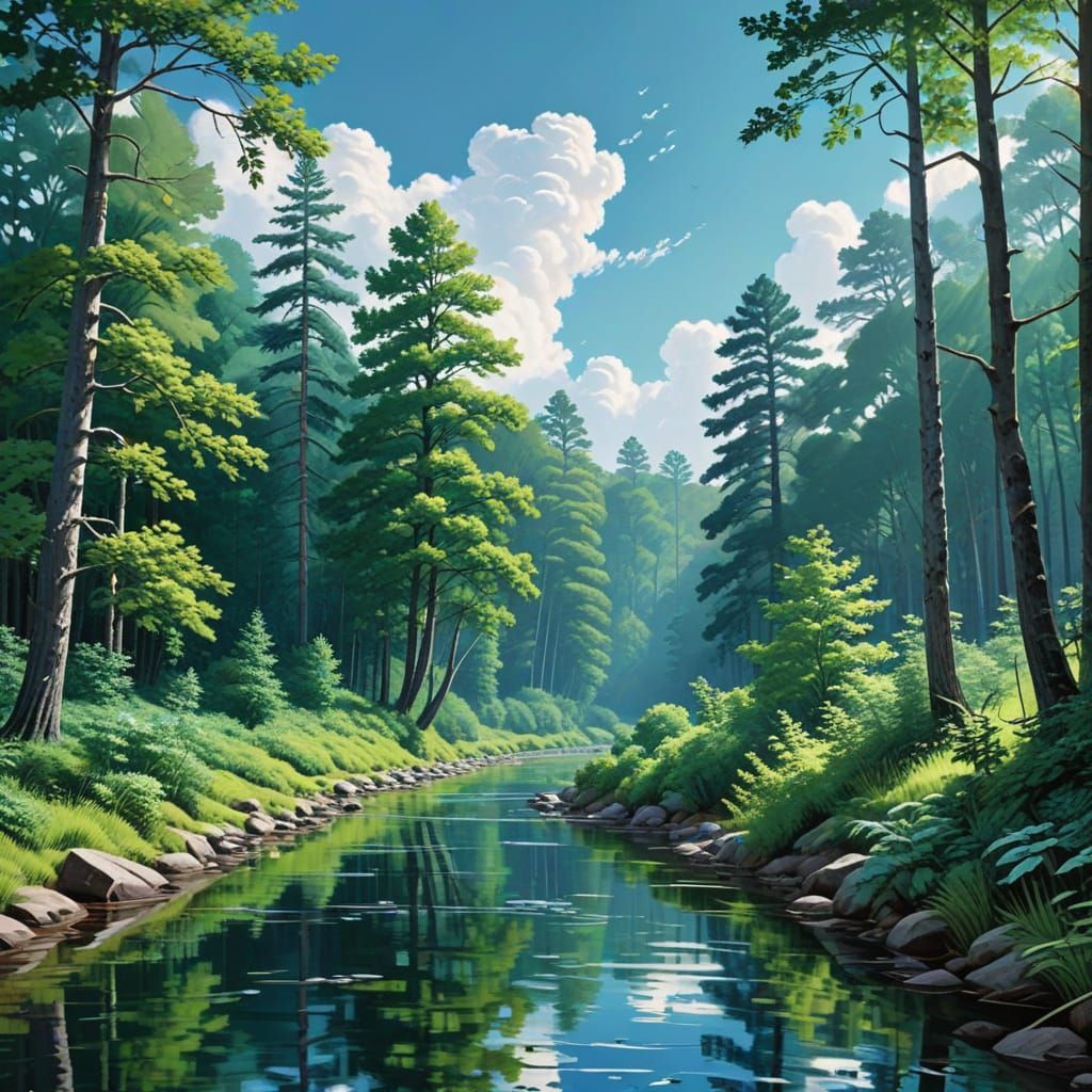 Vibrant Pop Art Forest Landscape