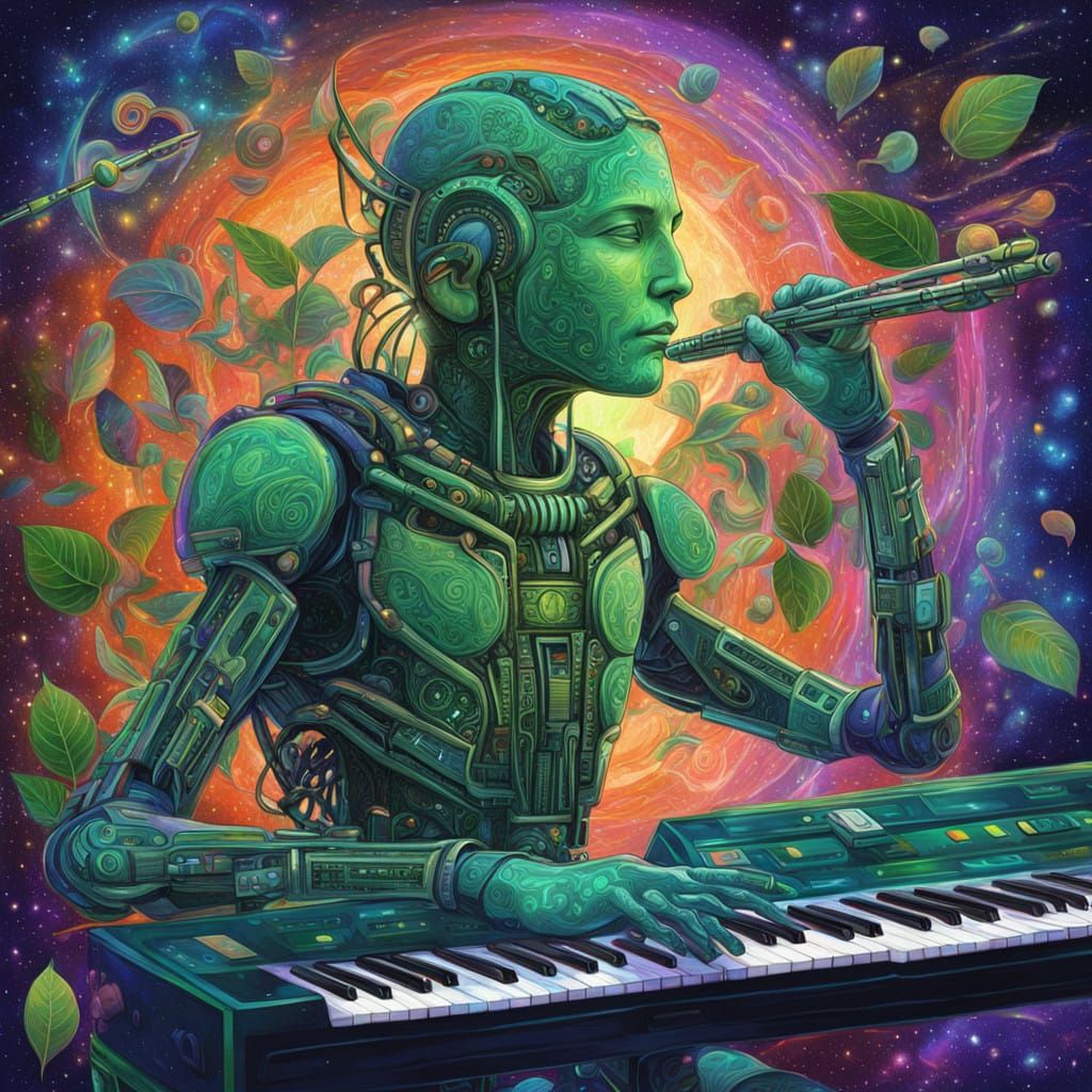 Cosmic Dreamscape in Vibrant Holographic Style