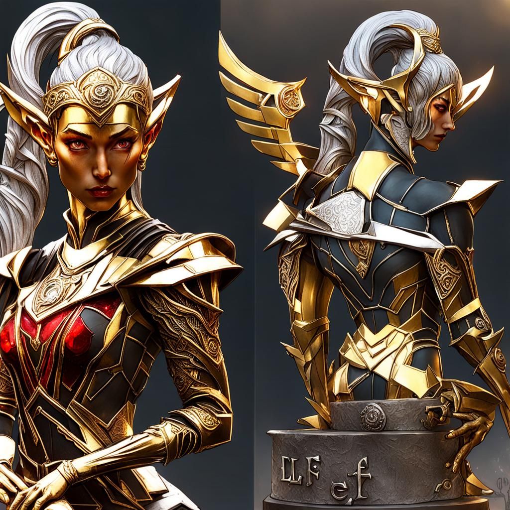 Cyberpunk Elf Statue with Gold, Silver, Sapphires