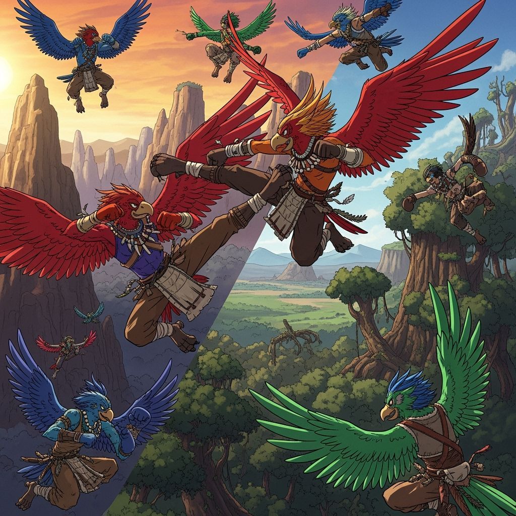 Birdfolk Nomads Practice Kickboxing in Manga Style