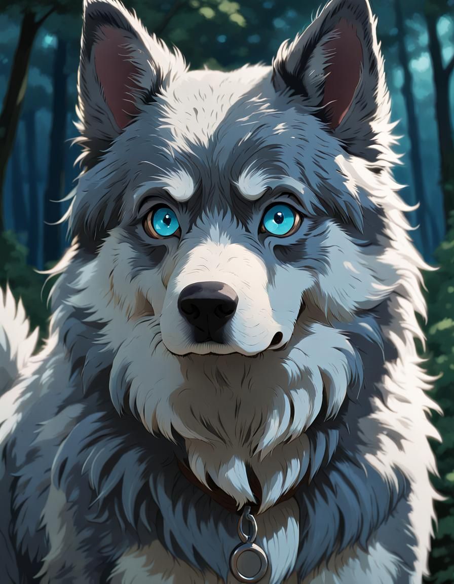 Regal Dog Portrait in Ghibli Anime Style