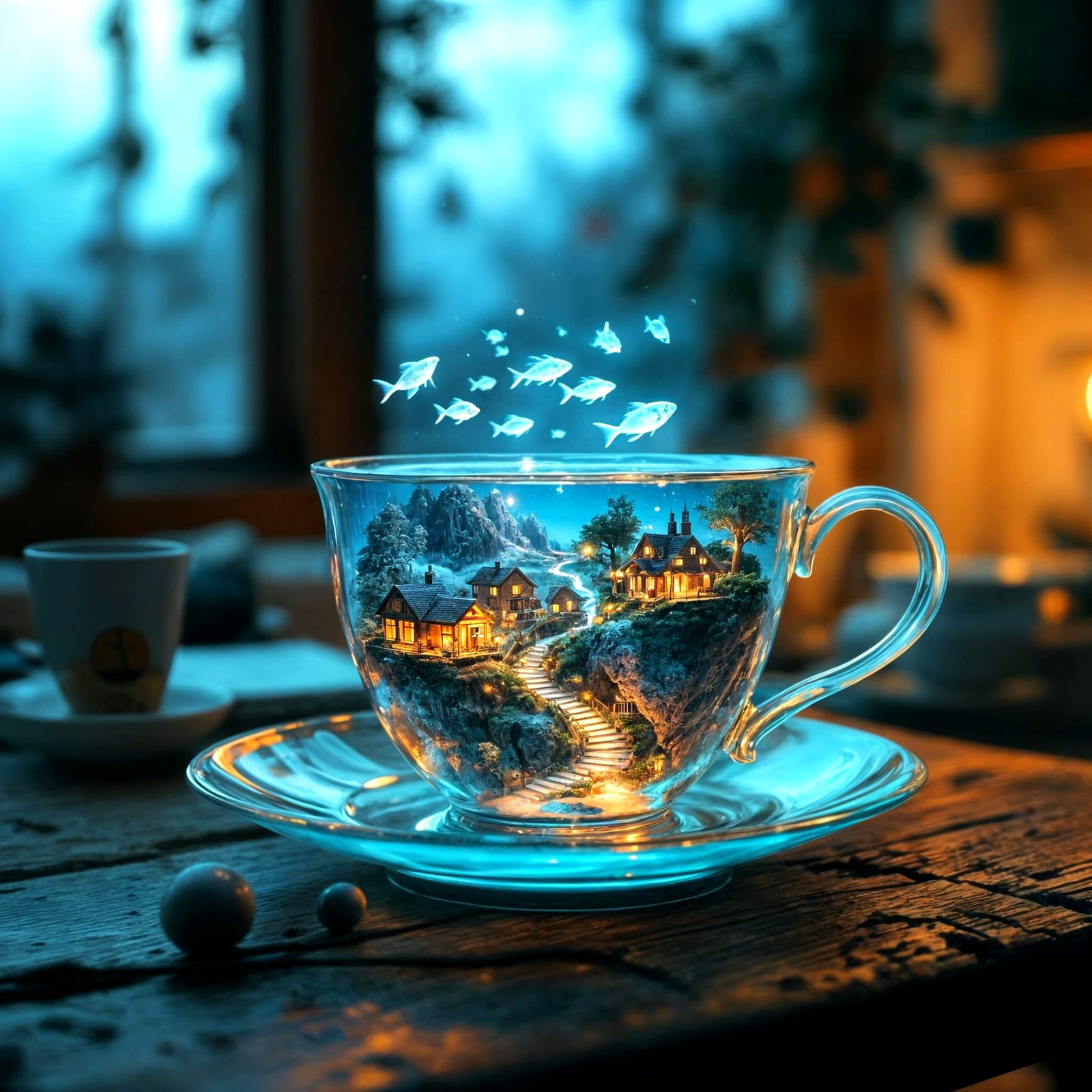 Surreal Teacup Micro-World of Infinite Recursion