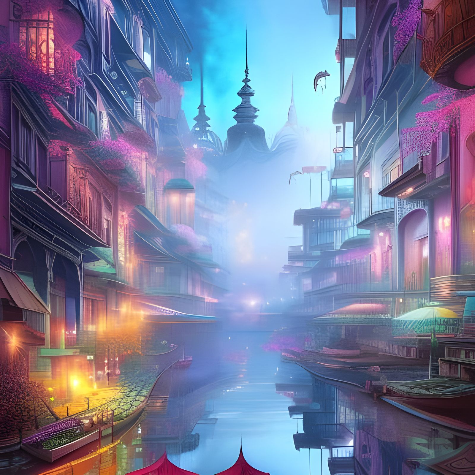 Mystical Lotus City: Epic Digital Matte Painting