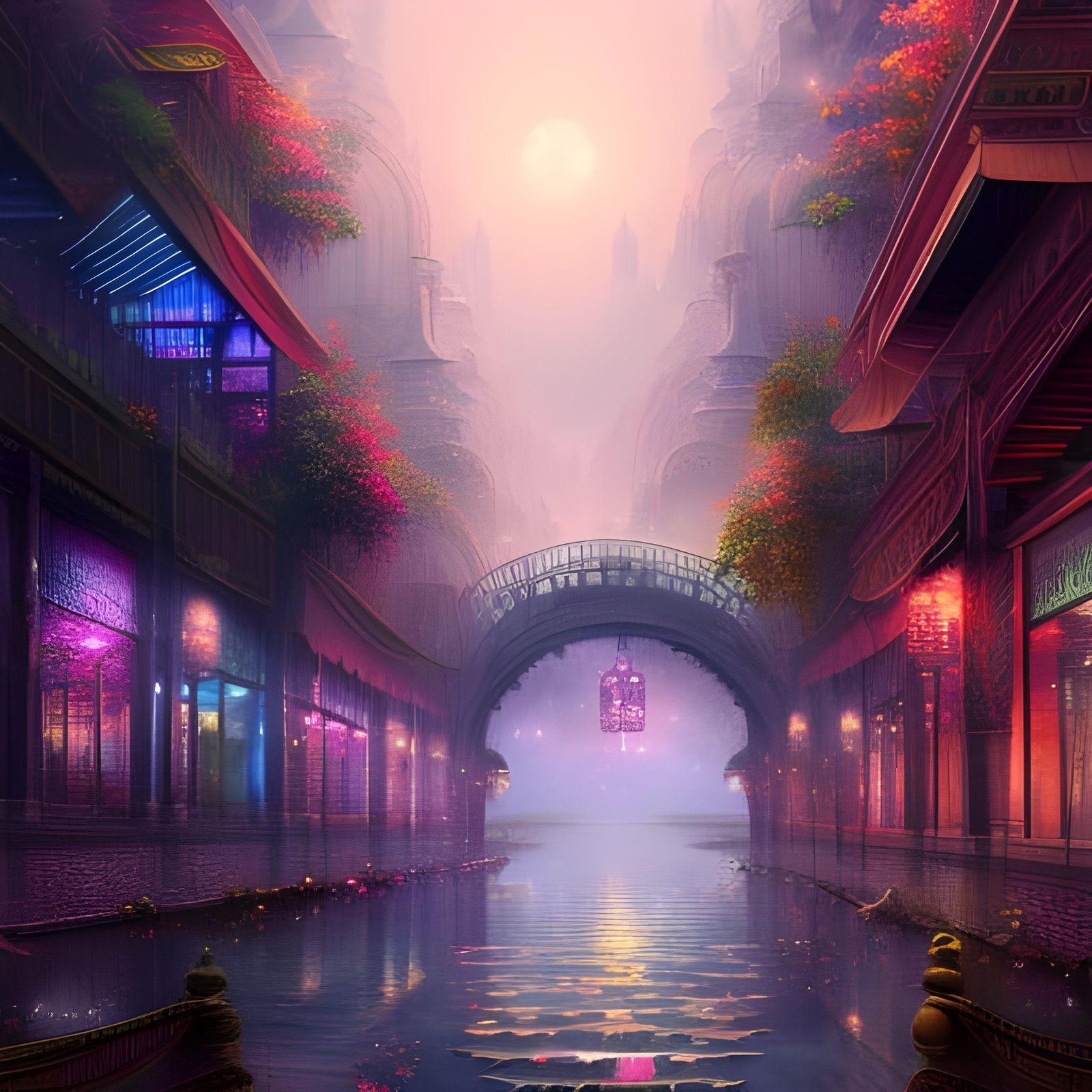 Mystical Lotus City: Epic Digital Matte Painting
