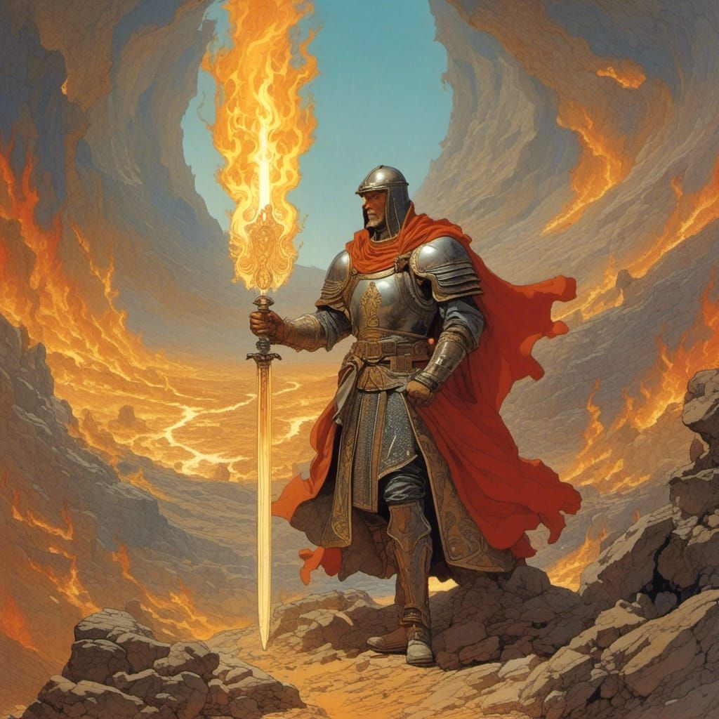 Templar Knight Guarding Eternity Keys with Flaming Sword