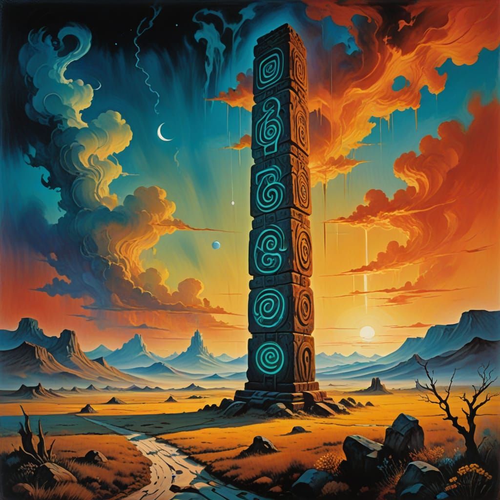 Glowing Totem Pole in Sunset Glow