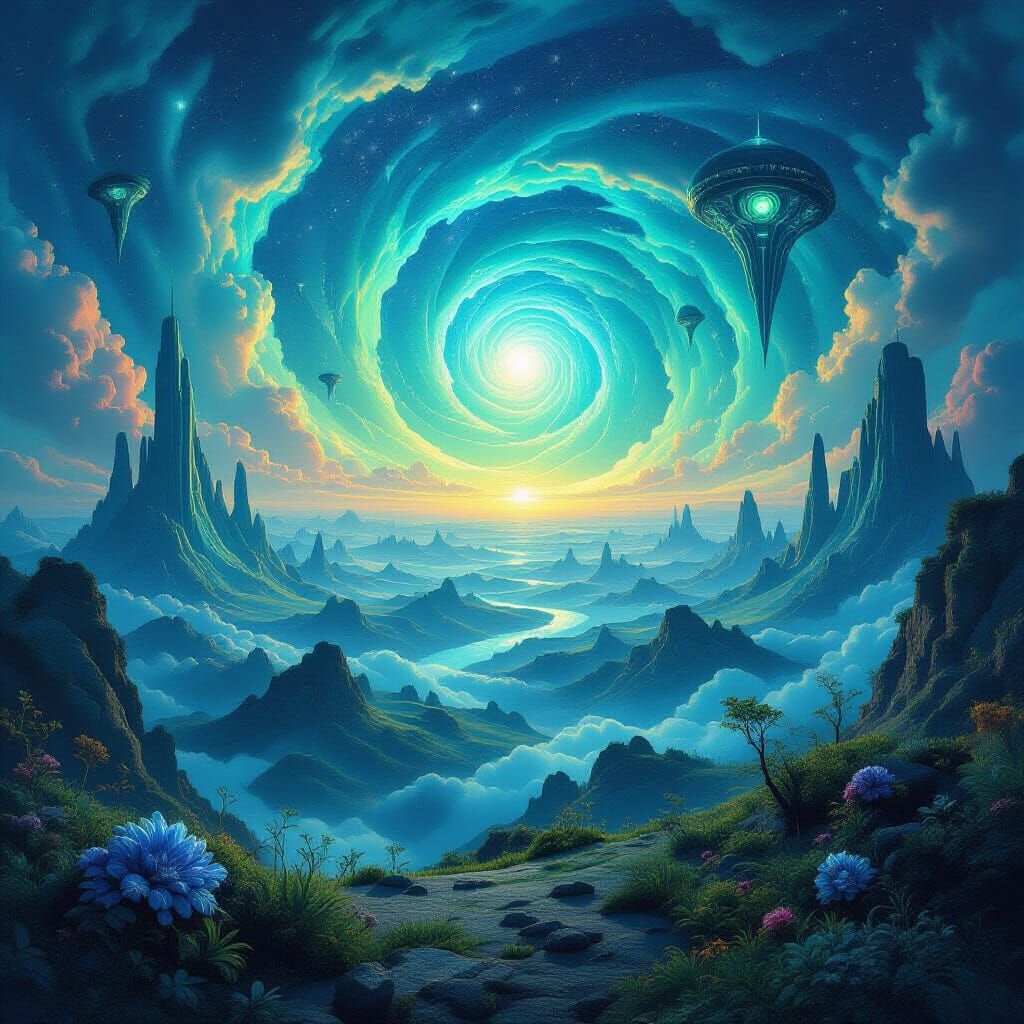 Surreal Landscape with Bioluminescent Alien Flora