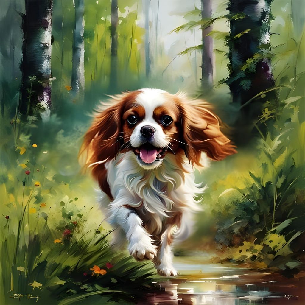 Playful Cavalier King Charles Spaniel in Forest