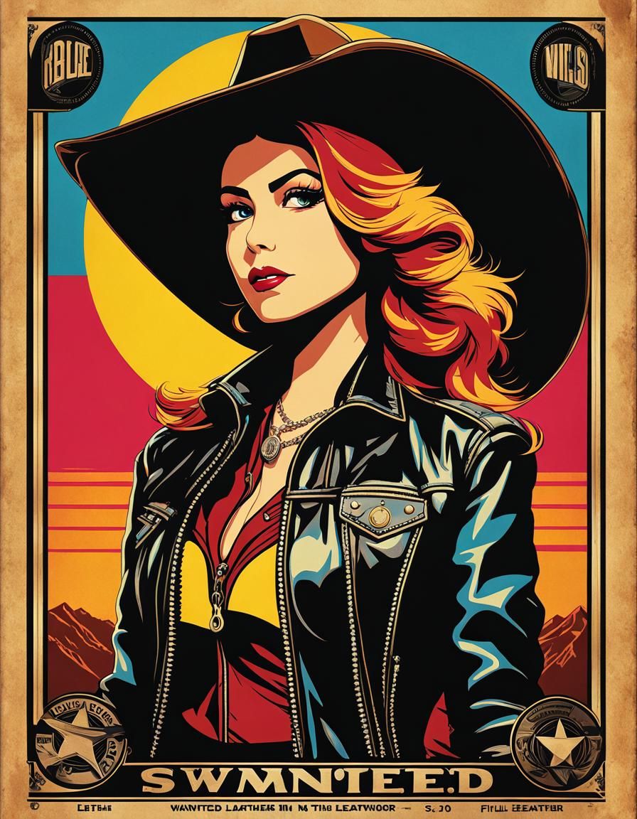 Cowboy Sunset Shimmer Wanted Poster in Pop Art Style