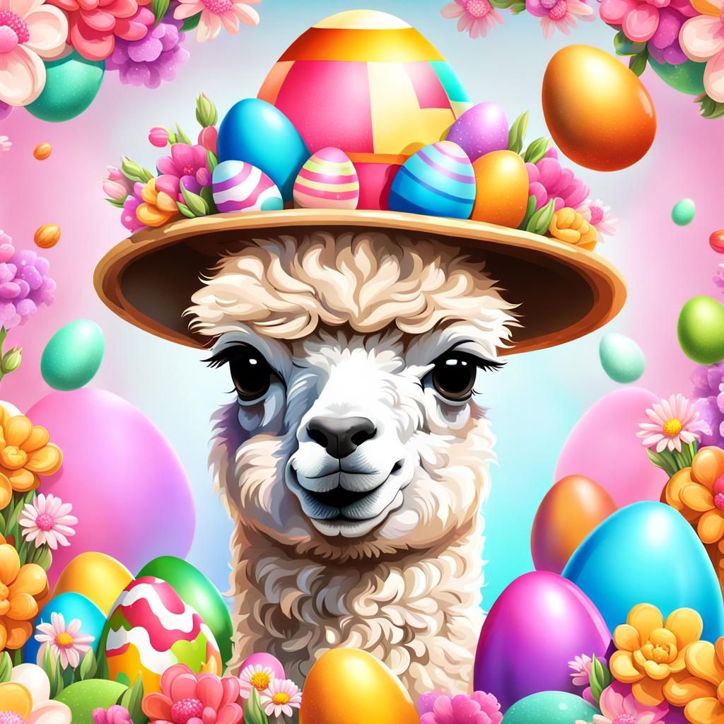 Baby Alpaca in Easter Bonnet, Candy Art