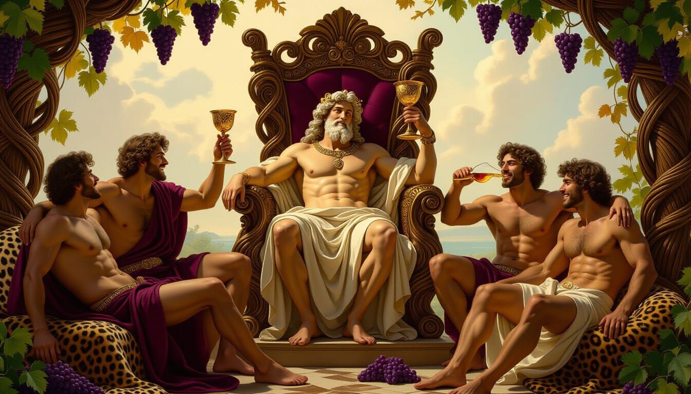 Dionysus God of Wine on Grapevine Throne with Goblet