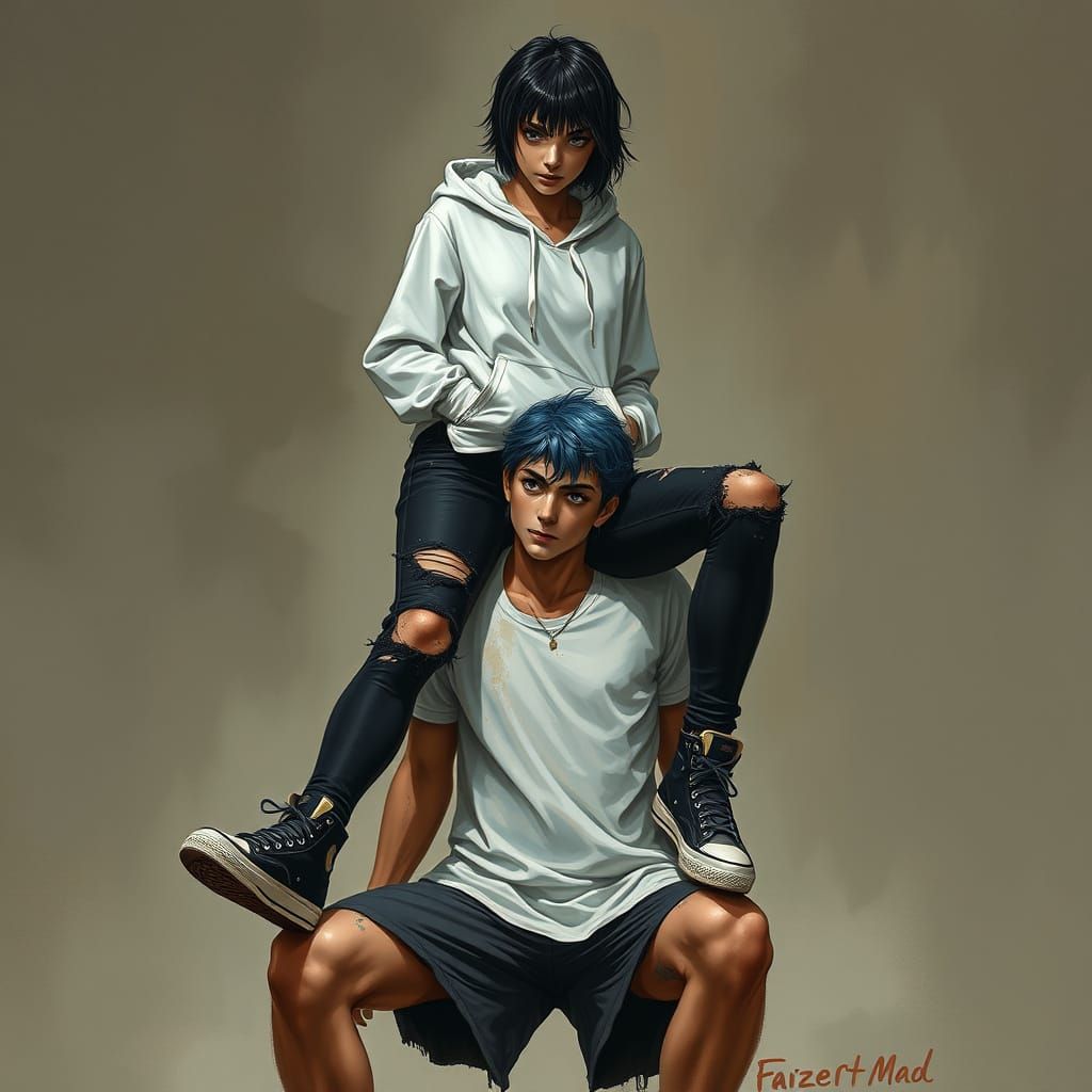 Woman Dominates Man in Gritty Dark Fantasy Art