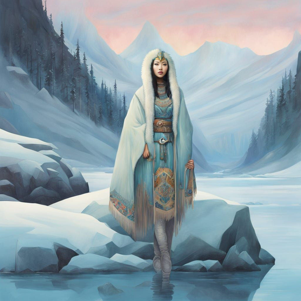 Whimsical Inuit Fantasy Scene in Pastel Hues