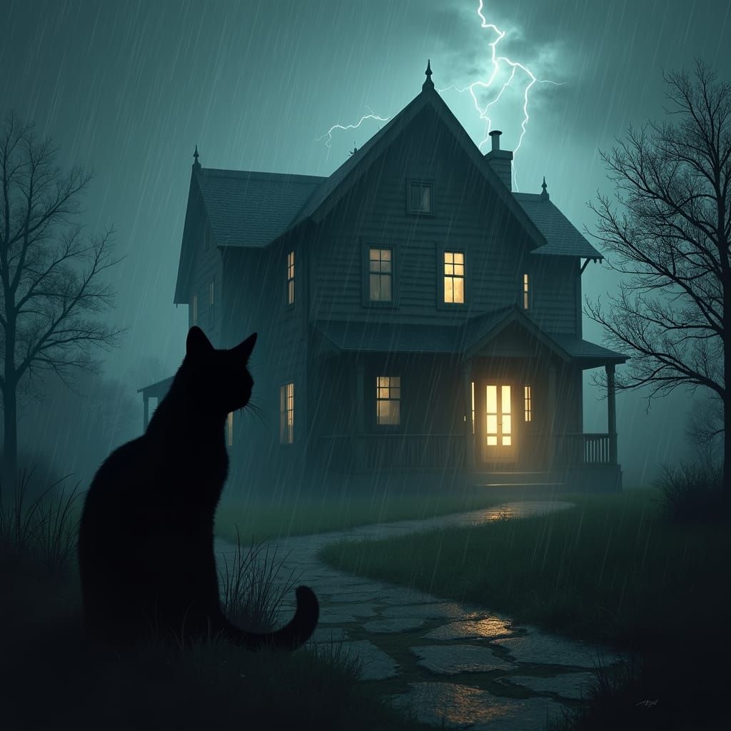 Eerie Abode Amidst Stormy Night