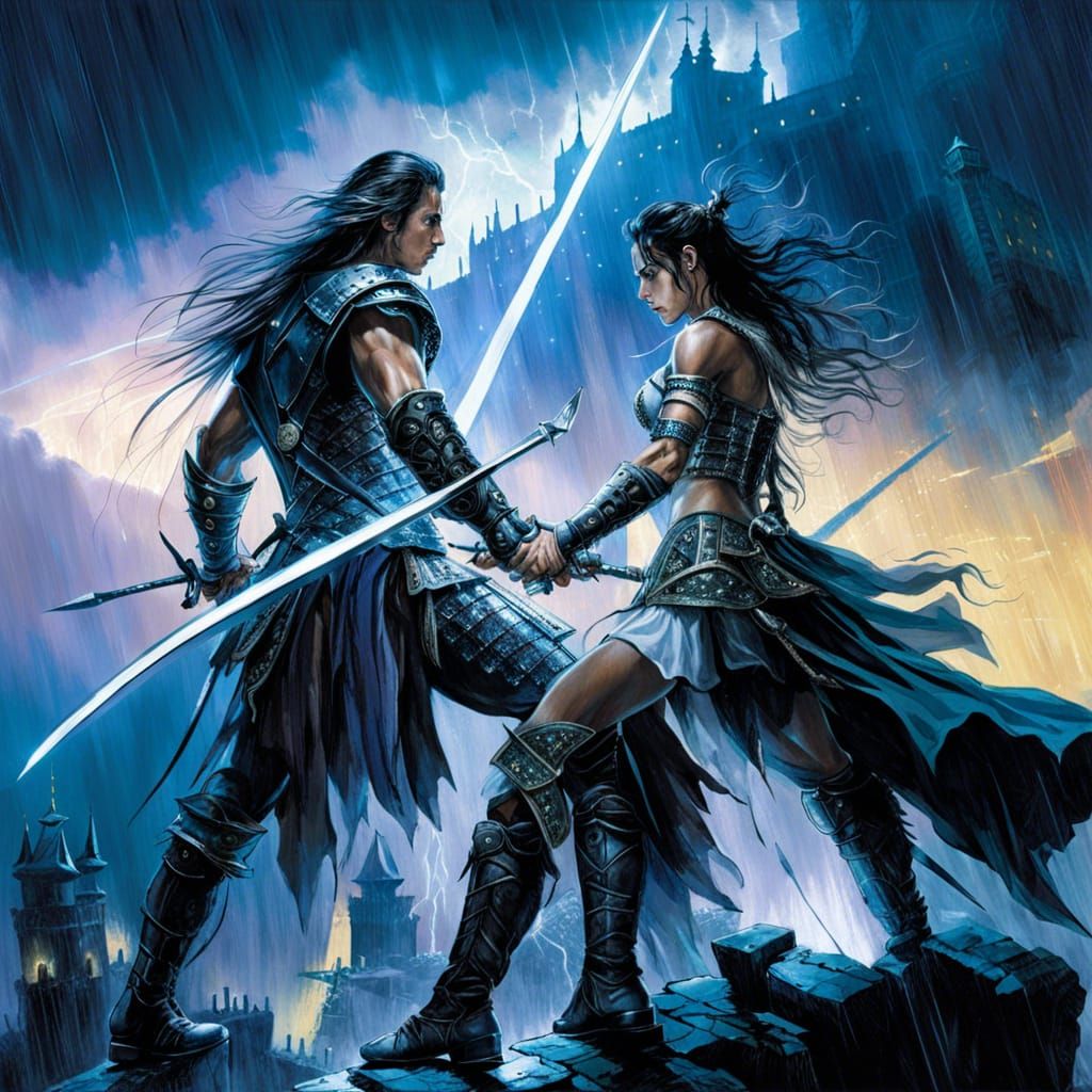 Epic Sword Fight in a Stormy Fairy Tale