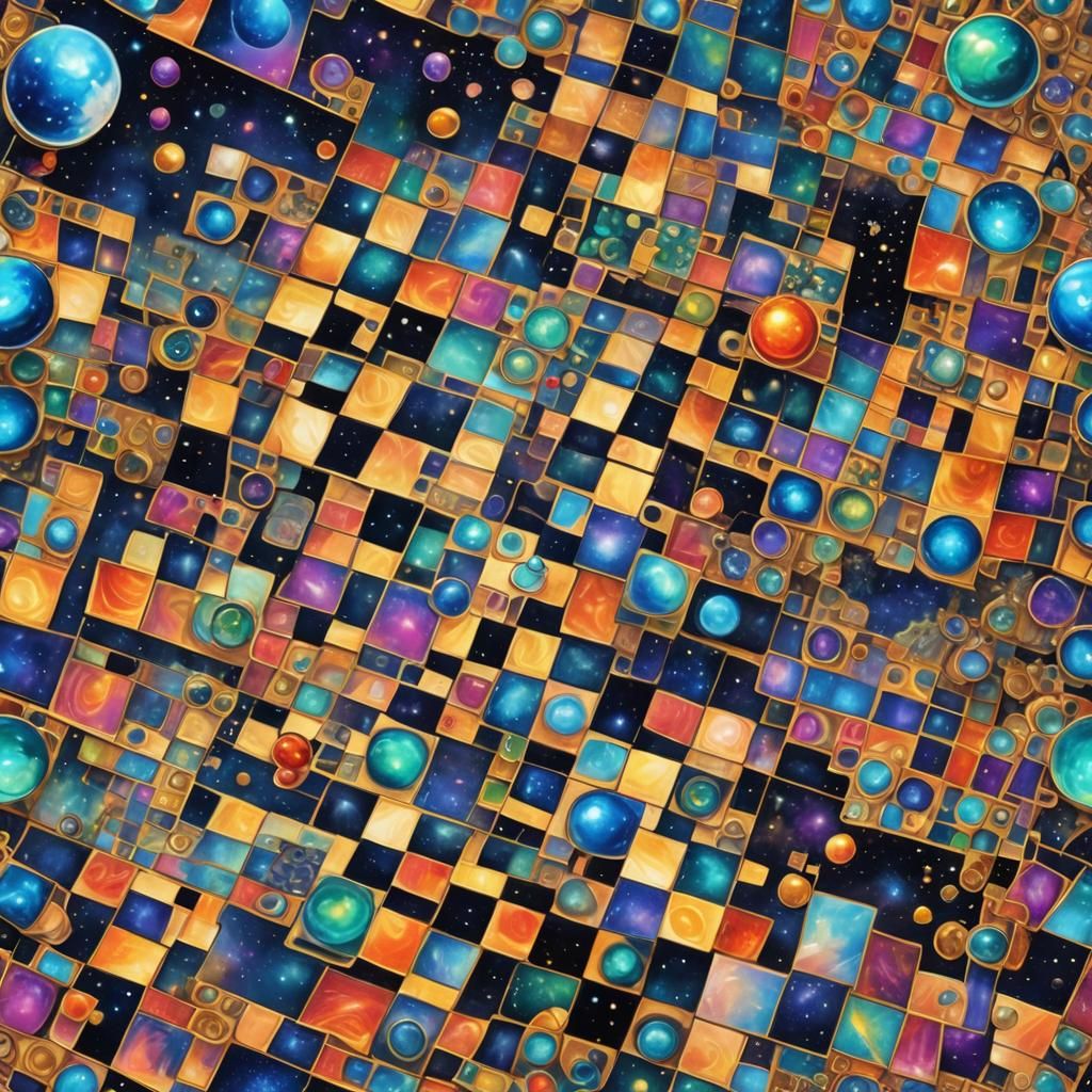 Cosmic Checkers in a Surrealist Style