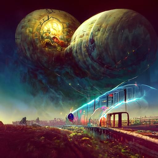 Supersonic Train to Nebula in Hyperrealistic Digital Art