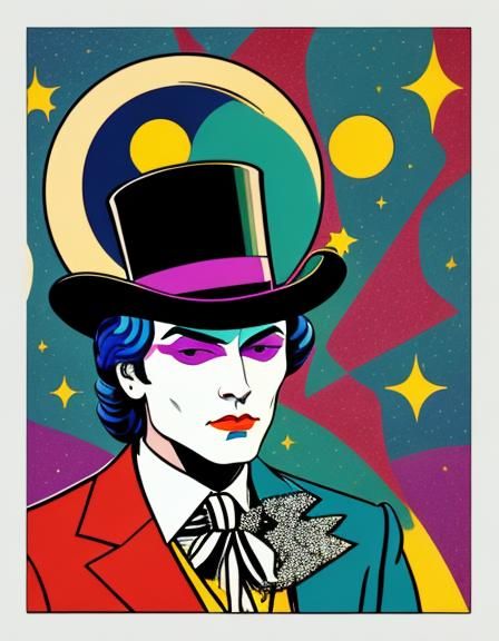 Crescent Moon Human in Top Hat: Art Deco Fauvism