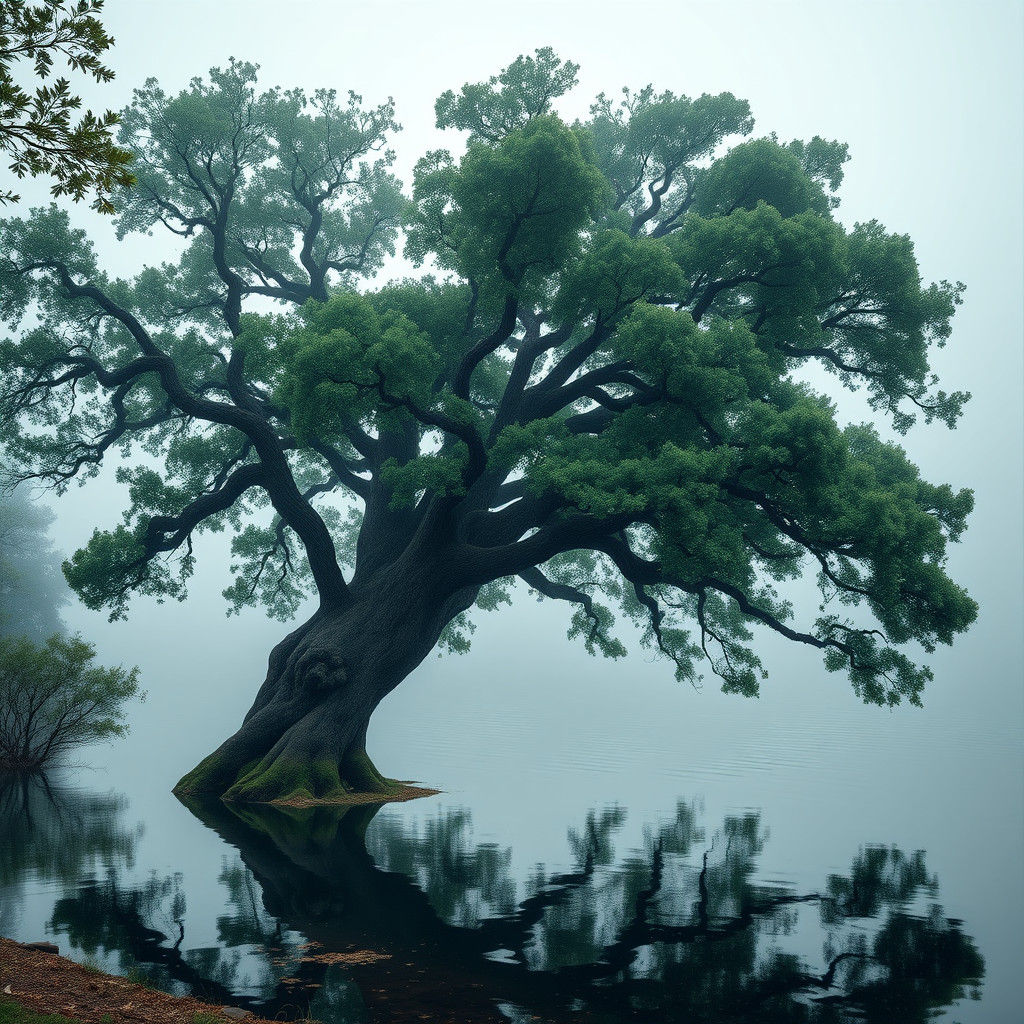 Majestic Green Oak Reflected in Bow-Moor Lake