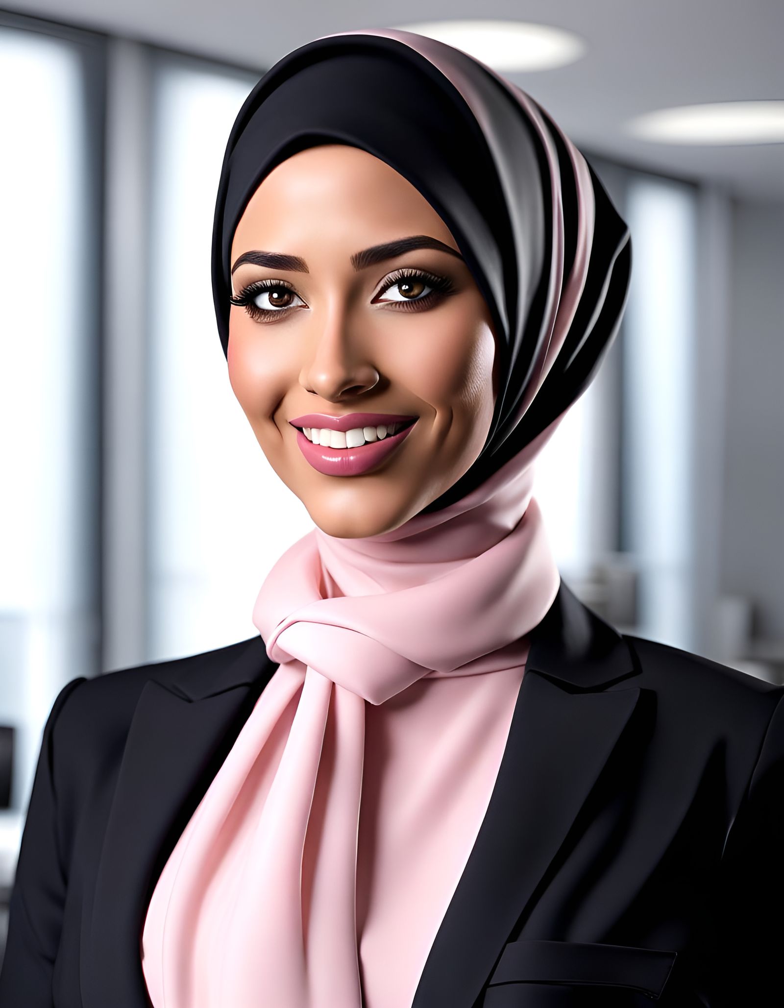 Elegant Hijabi Woman in Office, Hyperdetailed Portrait