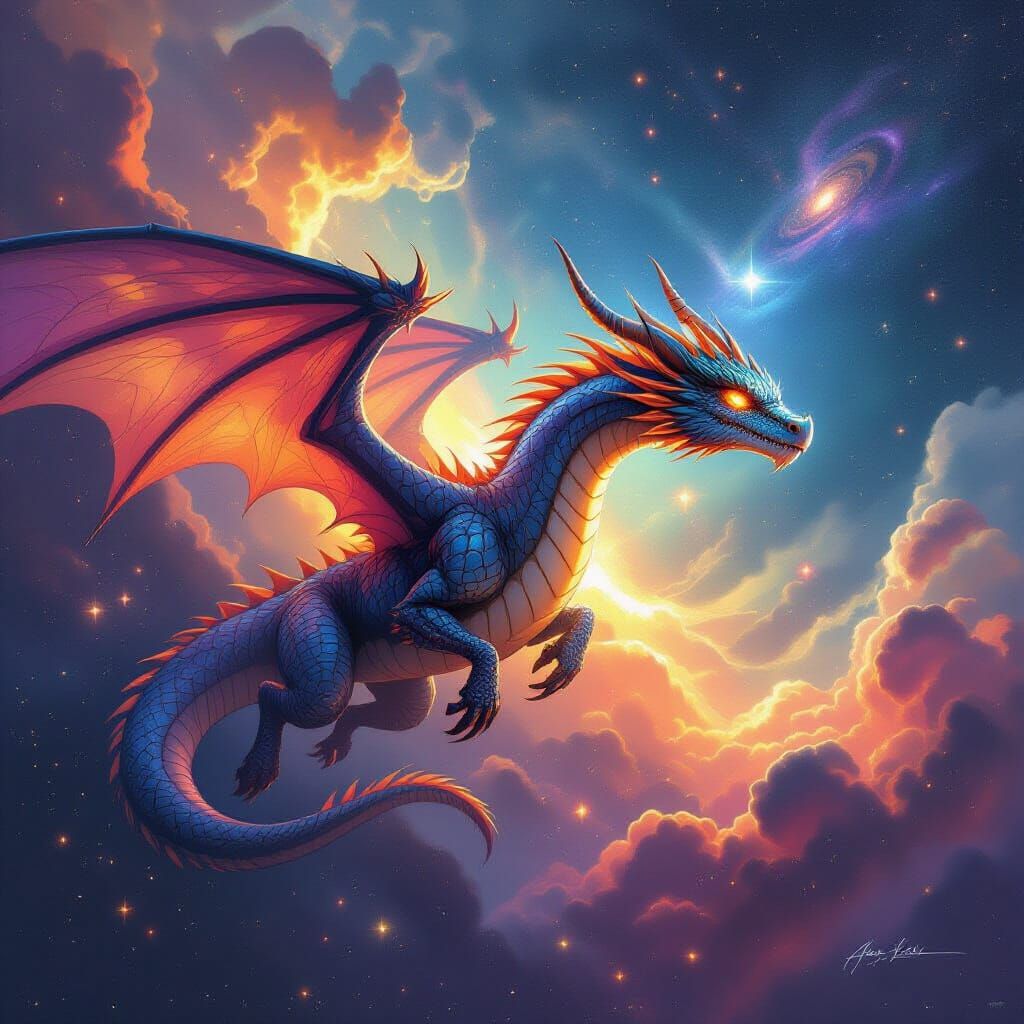 Diamond Dragon Soaring Through Nebula in Comic Style
