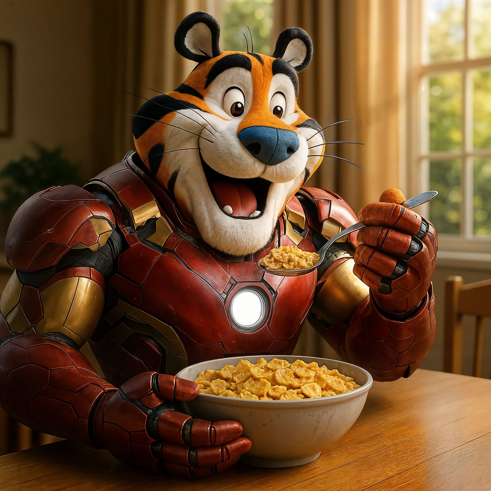 CGI Tony the Tiger as Iron Man Eating Cereal