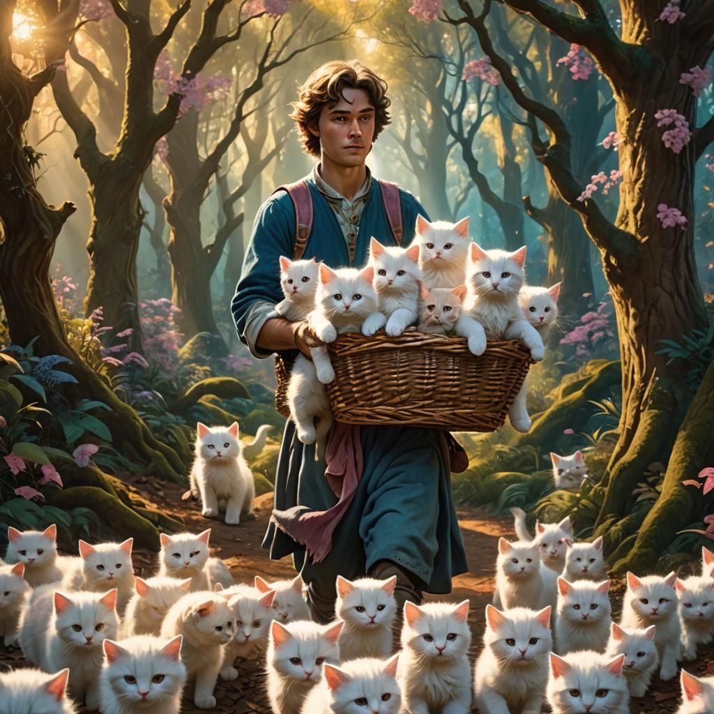 Peter Piper and Basket of Fantasy Forest Kittens