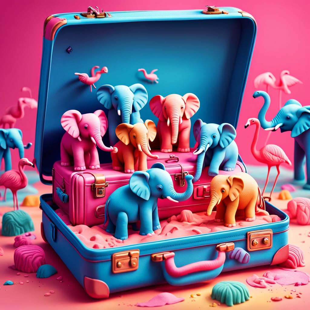 Playdough Suitcase with Elephants and Flamingos