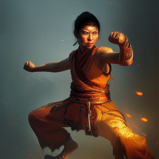 Furious Kung Fu Fighter in Dark Fantasy Art