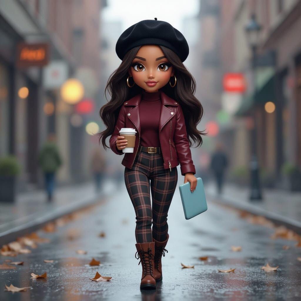 African American Woman in City Street, Semi-Realistic Chibi ...