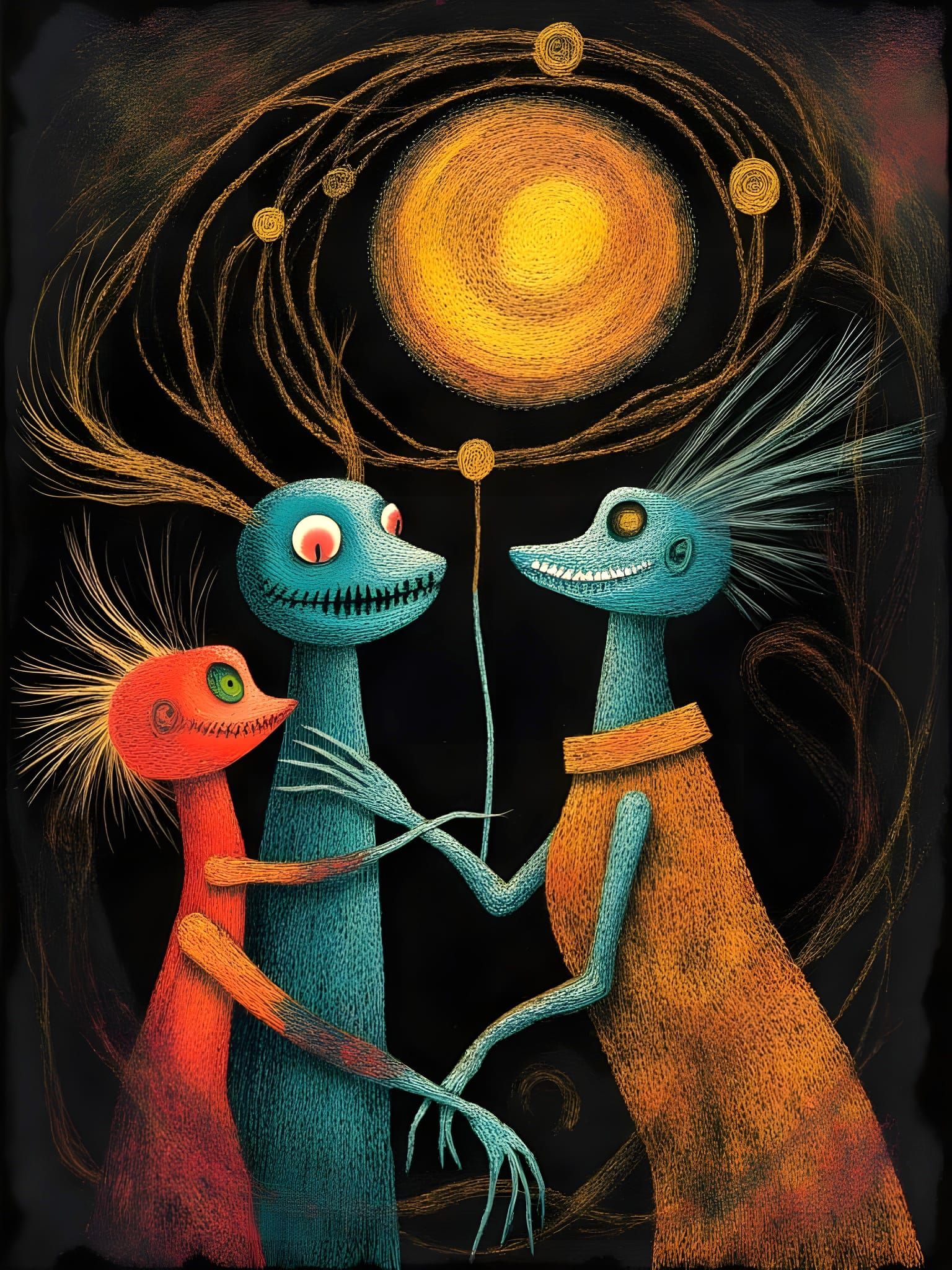 Surreal Watercolor and Encaustic of Creepy Critters