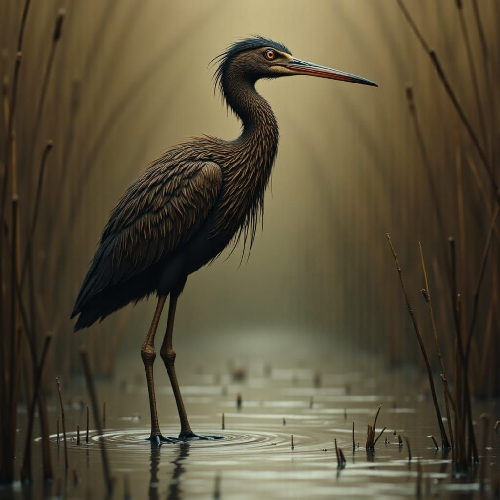 Solitary Limpkin in Marshland with Painterly Realism