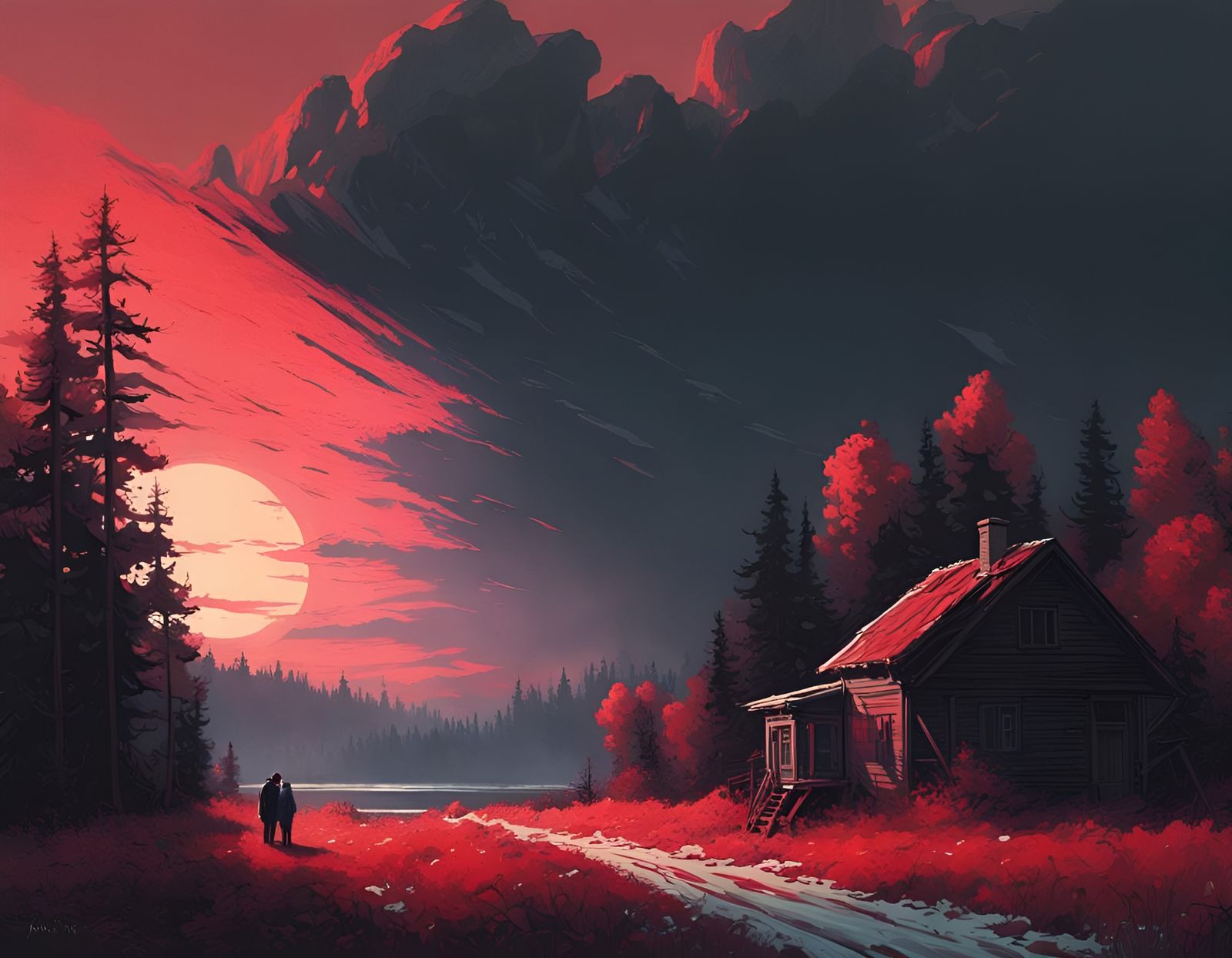 Post-War Dream Cabin in Woods: Matte Painting