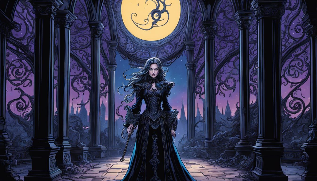 Gothic Sorceress in Victorian Environment Comic Art