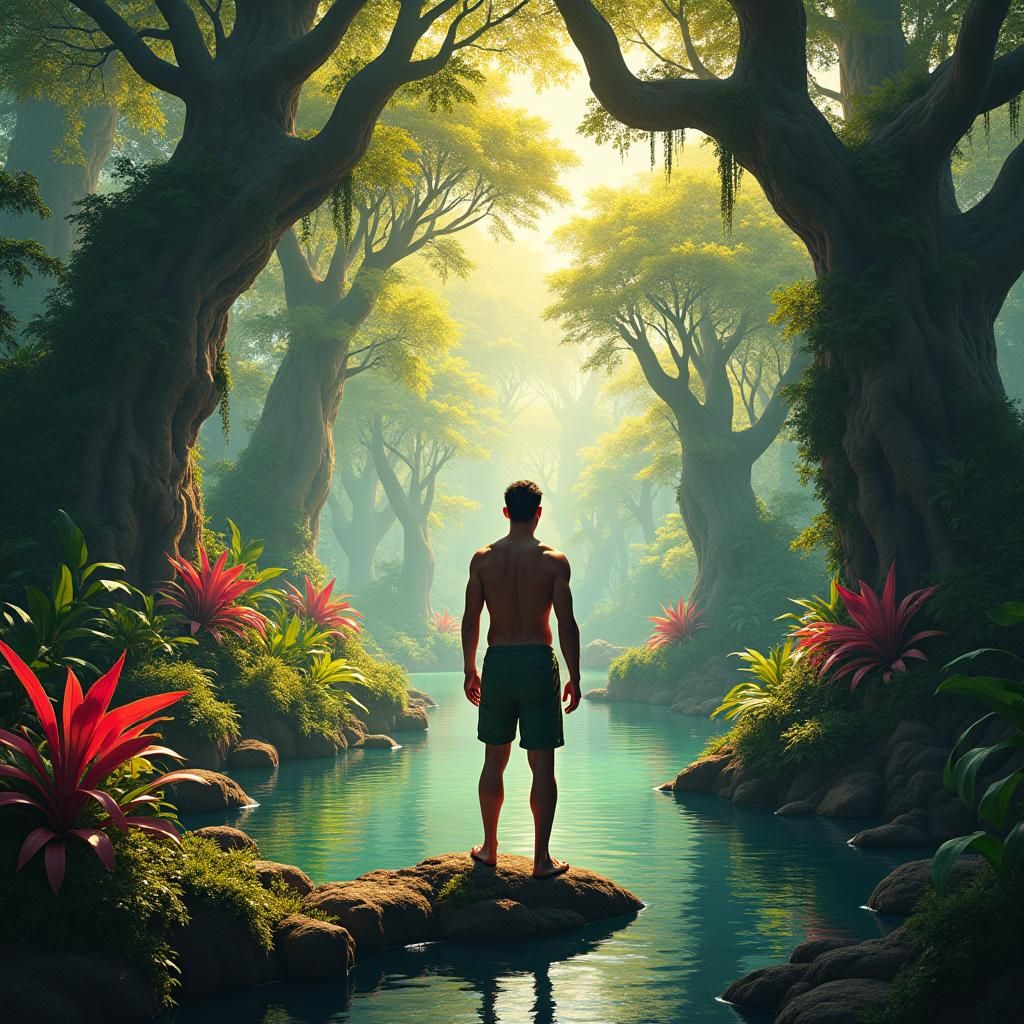 Tropical Forest Pond in Detailed Matte Painting Style