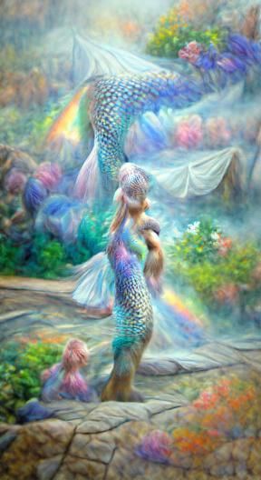 Rainbow Mermaid in Ethereal Pastel Fantasy Style