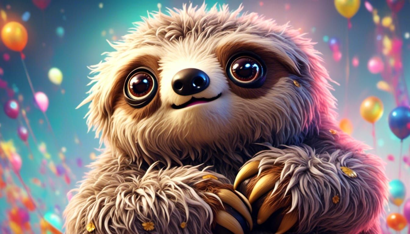 Psychedelic Fluffy Sloth with Big Eyes