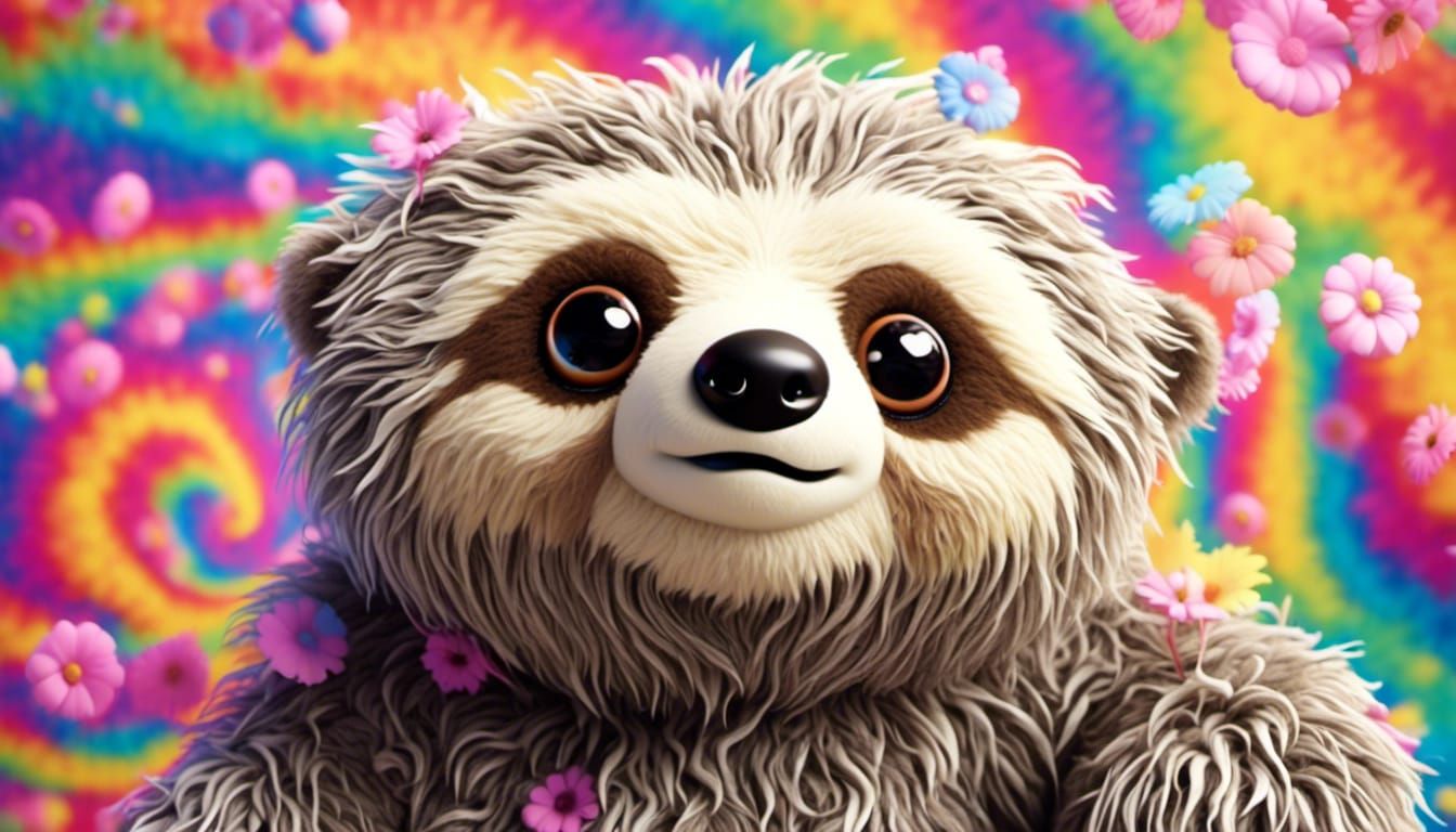 Psychedelic Fluffy Sloth with Big Eyes