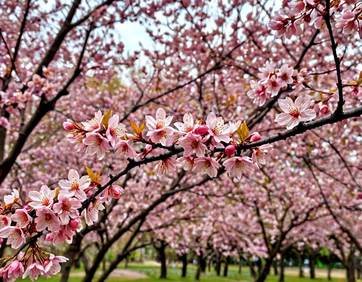 Close-Up Cherry Blossoms with Soft Lighting