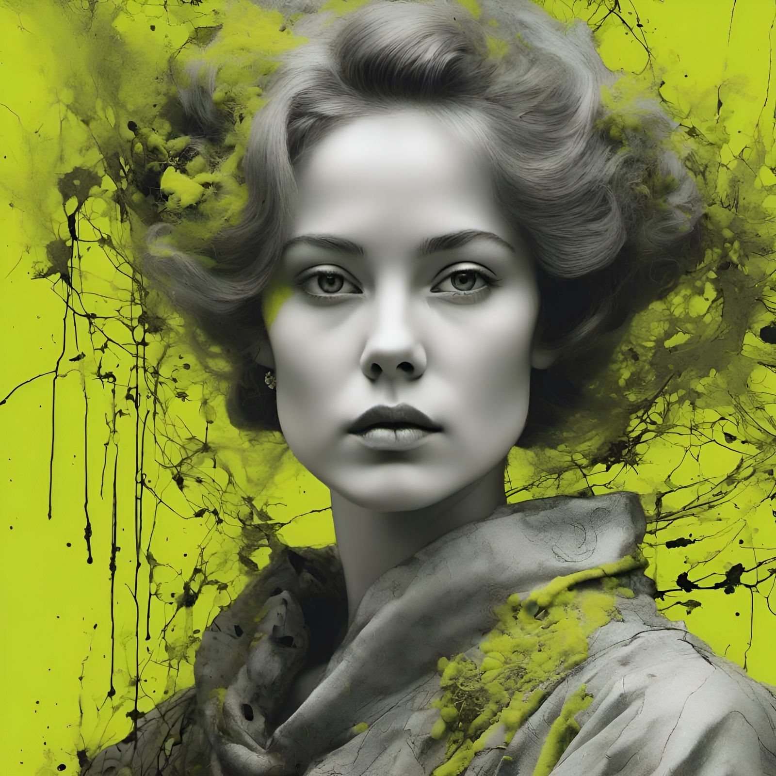 Woman's Portrait in Selective Chartreuse Color