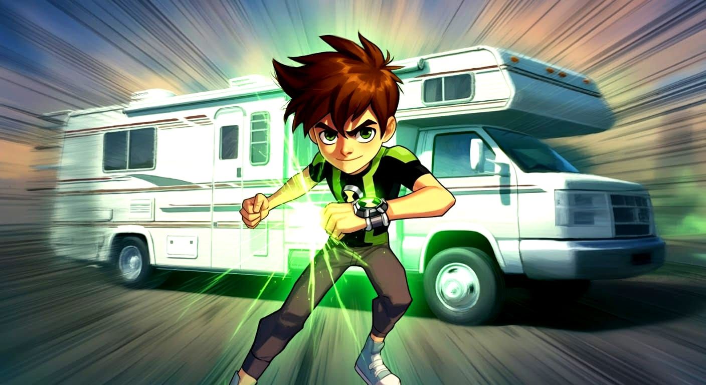 Ben 10 with Glowing Omnitrix in Anime Style