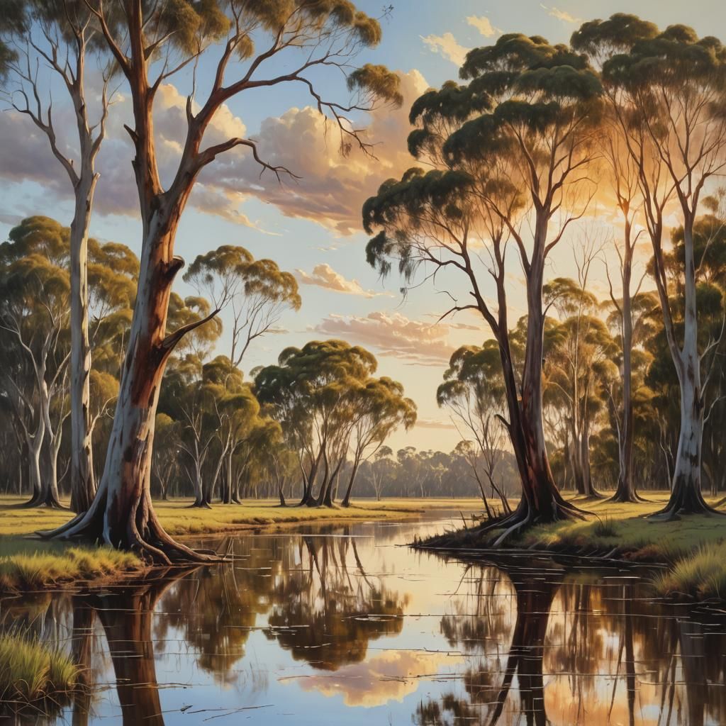 Australian Billabong with Redgums at Golden Hour
