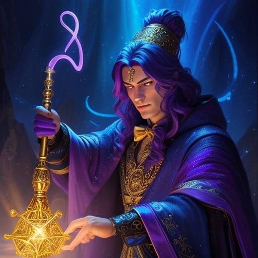 Lego Magician with Glowing Wand in Oil Painting Style