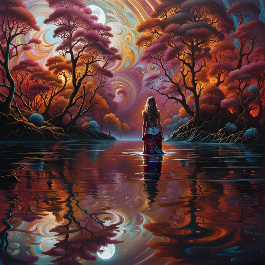 Woman on Water in Dreamy Graffiti Art Style