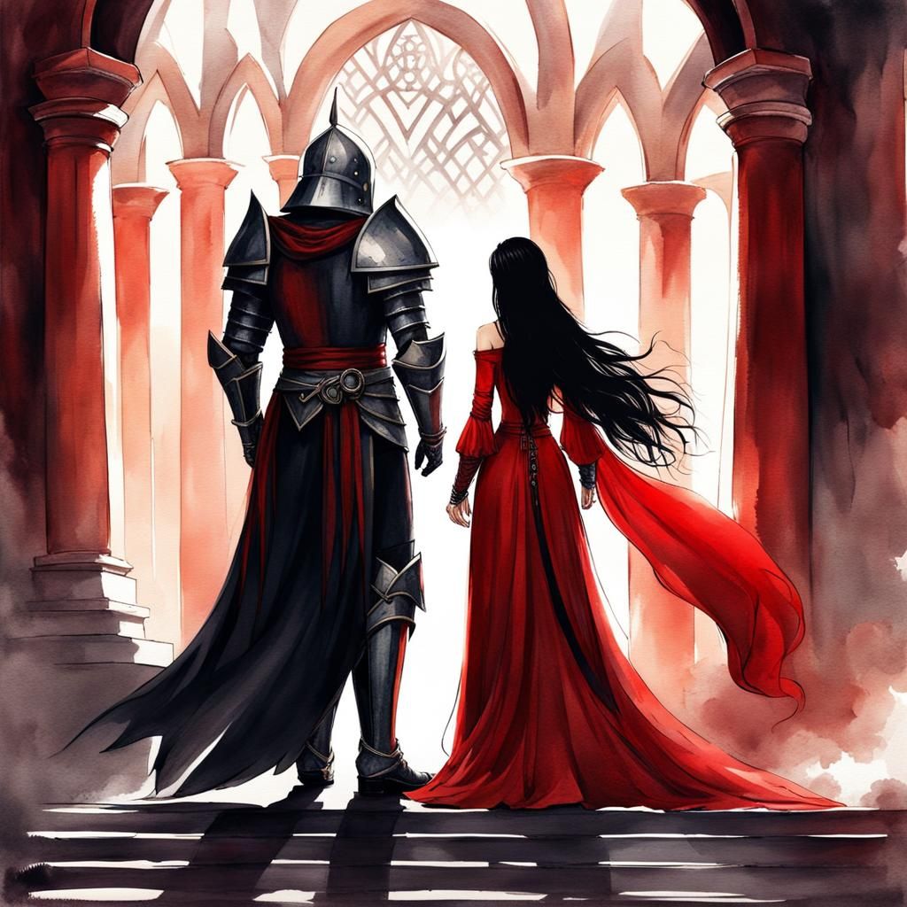 Dark Fantasy: Woman and Knight in Temple