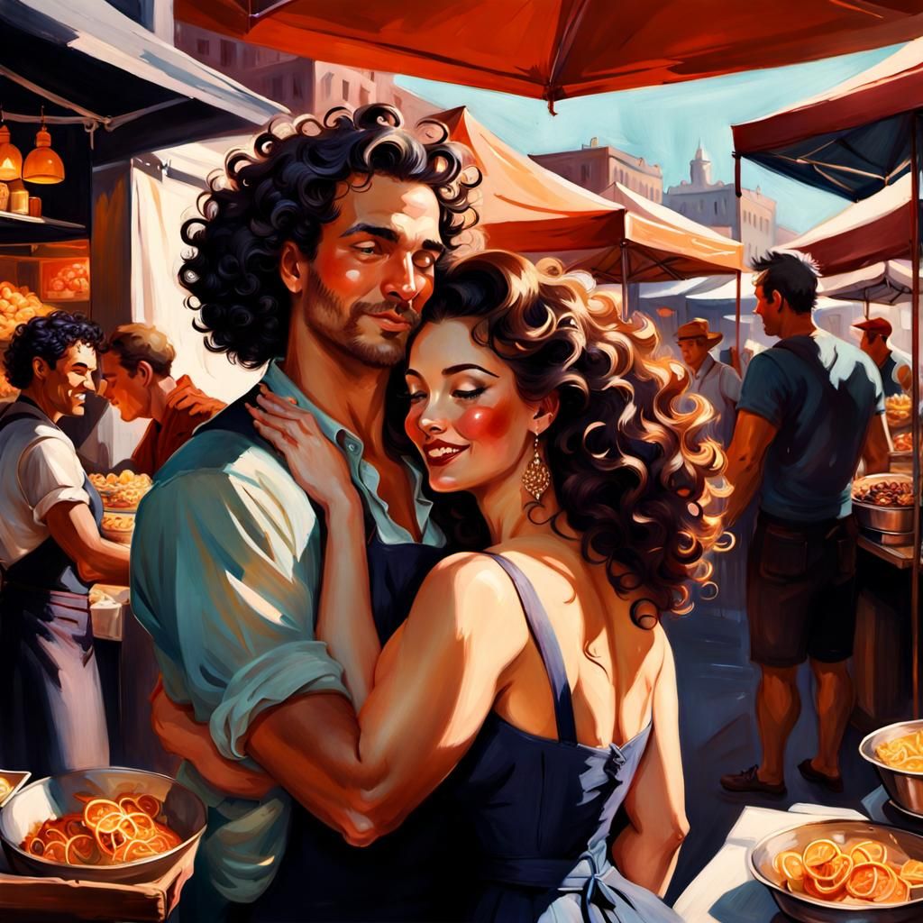 Abbracci al mercato.
🤔