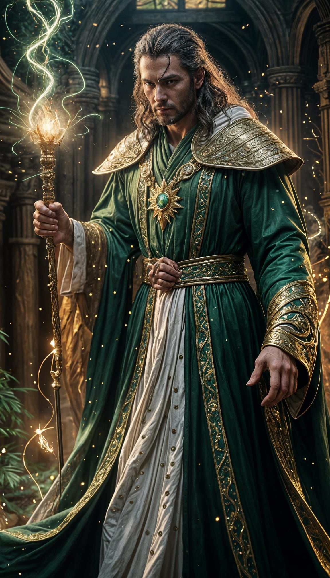 Sorcerer with Light Staff in Detailed Matte Painting