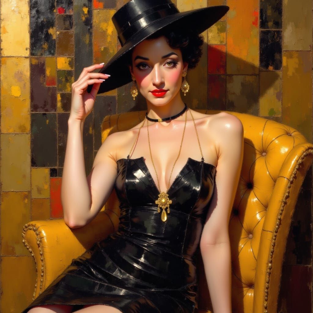Art Deco Flapper Portrait in Oil Painting Style