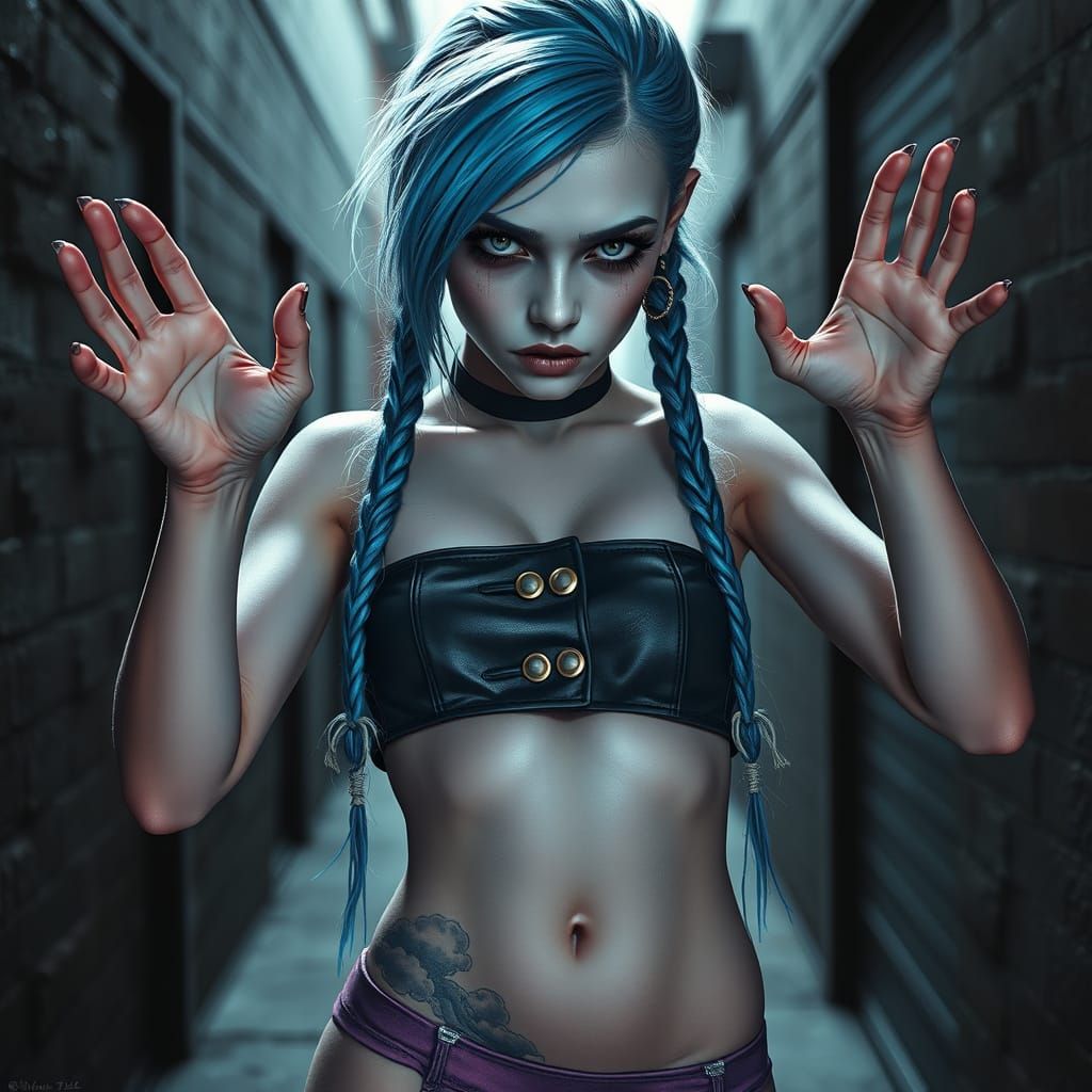 Cyberpunk Zaunite Rebel with Intense Expression