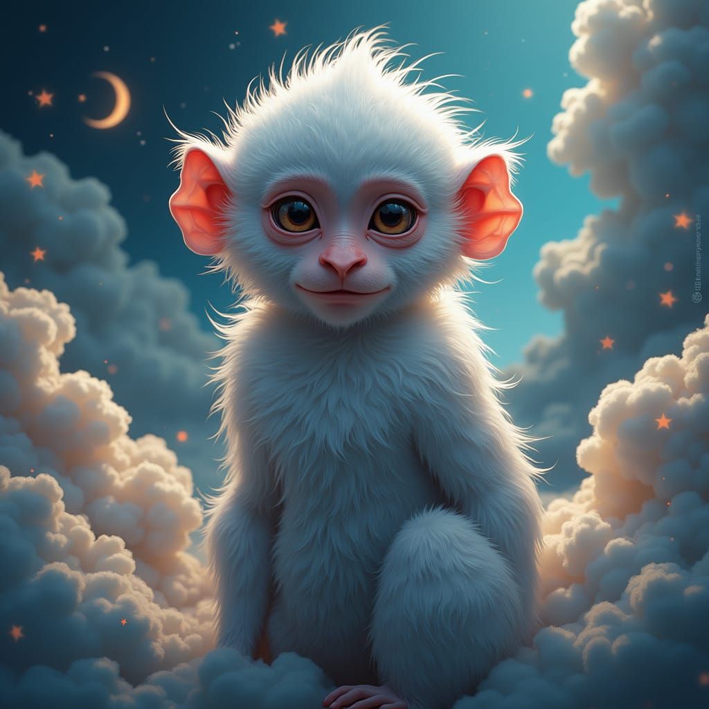 Celestial Silver Monkey in Digital Art Style